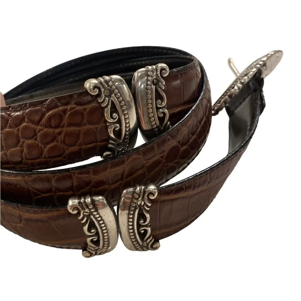 Western Classic Rodeo Metal Hardware Embellished Faux Leather Brown Buckle Belt